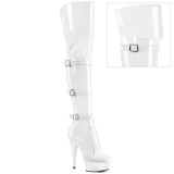 Patent 15 cm DELIGHT-3018 high heeled thigh high boots with buckles white