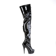 Patent 15 cm DELIGHT-3027 Black overknee boots with laces