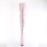 Patent 15 cm DELIGHT-3027 Roze overknee boots with laces