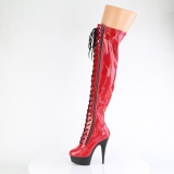 Patent 15 cm DELIGHT-3029 Red overknee boots with laces