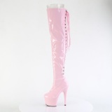 Patent 18 cm ADORE-3063 Roze overknee boots with laces