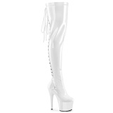Patent 18 cm ADORE-3063 White overknee boots with laces