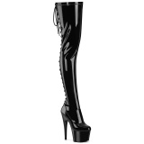 Patent 18 cm ADORE-3850 Black overknee boots with laces