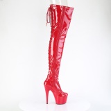 Patent 18 cm ADORE-3850 Red overknee boots with laces