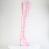 Patent 18 cm ADORE-3850 Roze overknee boots with laces