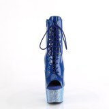 Patent 18 cm BEJ-1021-7 Exotic platform peep toe ankle boots blue