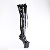 Patent 20 cm CRAZE-3023 Heelless platform overknee boots pony heels black
