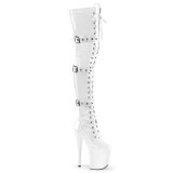 Patent 20 cm FLAMINGO-3028 high heeled thigh high boots with buckles white