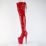 Patent 20 cm FLAMINGO-3850 Red overknee boots with laces