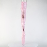 Patent 20 cm FLAMINGO-3850 Roze overknee boots with laces