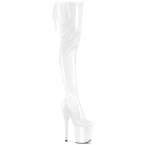 Patent 20 cm FLAMINGO-3850 White overknee boots with laces