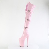 Patent 23 cm INFINITY-3028 high heeled thigh high boots with buckles rose