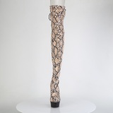 Patent snake pattern 15 cm DELIGHT brown overknee boots with laces