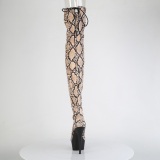 Patent snake pattern 15 cm DELIGHT brown overknee boots with laces