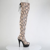 Patent snake pattern 15 cm DELIGHT brown overknee boots with laces