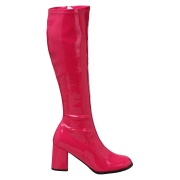 Pink boots block heel 7,5 cm - 70s years style hippie disco gogo under kneeboots patent leather