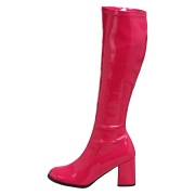 Pink boots block heel 7,5 cm - 70s years style hippie disco gogo under kneeboots patent leather