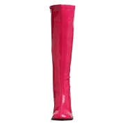 Pink boots block heel 7,5 cm - 70s years style hippie disco gogo under kneeboots patent leather