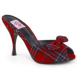 Plaid Pattern 10,5 cm MONROE-08 Pinup Mules Shoes with Bow Tie