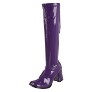 Purple boots block heel 7,5 cm - 70s years style hippie disco gogo under kneeboots patent leather