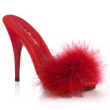 Red 13 cm POISE-501F Marabou Feathers Mules Shoes