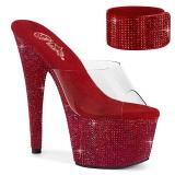 Red 18 cm 712RS pleaser high heels with ankle cuff rhinestone platform