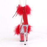 Red 18 cm ADORE-724F exotic pole dance high heel sandals with feathers