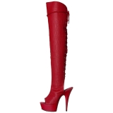 Red Leatherette 15 cm DELIGHT-3019 Platform Thigh High Boots