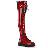 Red Patent 5 cm EMILY-375 overknee boots with laces
