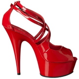 Red Shiny 15 cm Pleaser DELIGHT-612 Platform Pumps