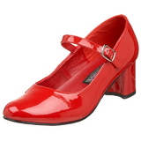 Red Shiny 5 cm SCHOOLGIRL-50 Low Heeled Classic Pumps Shoes