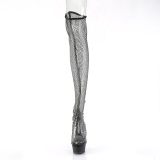 Rhinestones mesh fabric 15 cm DELIGHT-3009 Black overknee high heel boots