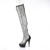 Rhinestones mesh fabric 15 cm DELIGHT-3009 Black overknee high heel boots