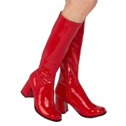 Red patent boots block heel 7.5 cm - 1970s gogo boots hippie disco - patent leather knee boots