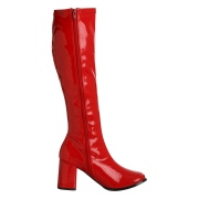 Rode laklaarzen blokhak 7,5 cm - jaren 70 gogo laarzen hippie disco - lakleer knielaarzen