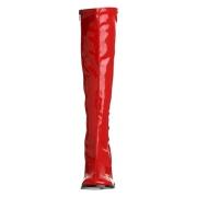 Rode laklaarzen blokhak 7,5 cm - jaren 70 gogo laarzen hippie disco - lakleer knielaarzen