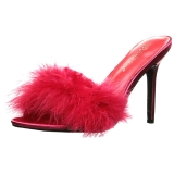 Rood 10 cm CLASSIQUE-01F dames slippers met maraboe veren