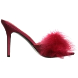 Rood 10 cm CLASSIQUE-01F dames slippers met maraboe veren