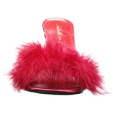Rood 10 cm CLASSIQUE-01F dames slippers met maraboe veren