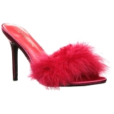 Rood 10 cm CLASSIQUE-01F dames slippers met maraboe veren