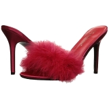 Rood 10 cm CLASSIQUE-01F dames slippers met maraboe veren