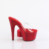 Rood 18 cm 712RS pleaser sandalen hoge hakken met enkel manchet strass plateau