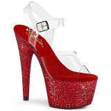 Rood 18 cm BEJEWELED-708DM plateau hakken met strass steentjes