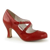 Rood 7,5 cm retro vintage FLAPPER-35 pinup pumps met hoge hakken