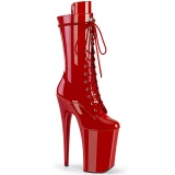 Rood Lakleer 23 cm INFINITY-1050 super hoge hakken - extreme plateau enkellaarzen