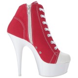 Rood Neon 15 cm DELIGHT-600SK-02 canvas sneakers met hoge hakken