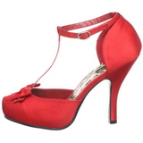 Rood Satijn 12 cm retro vintage CUTIEPIE-12 Dames pumps met lage hak