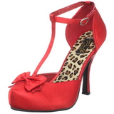 Rood Satijn 12 cm retro vintage CUTIEPIE-12 Dames pumps met lage hak