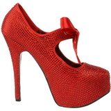 Rood Strass 14,5 cm Burlesque TEEZE-04R Hoge Pumps Schoenen Plateau