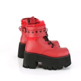 Rood Vegan 9 cm ASHES-57 lolita enkellaarzen met blokhak en plateau